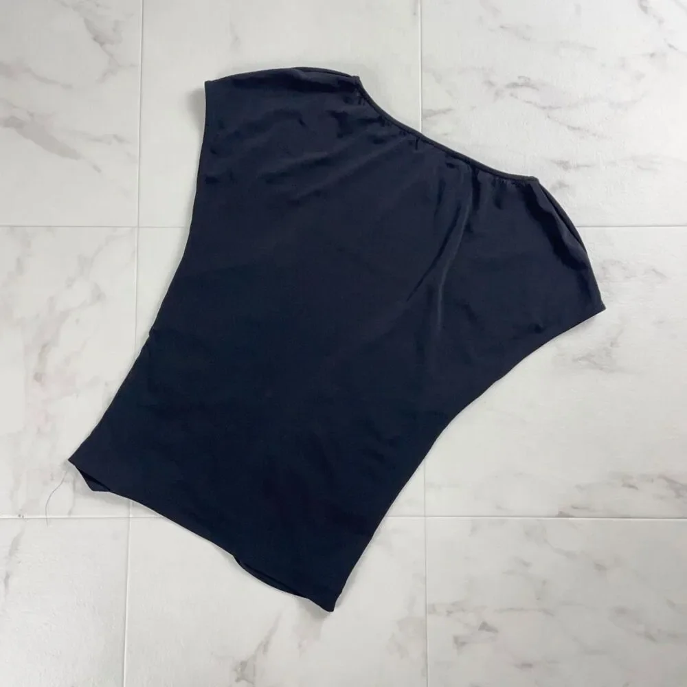 Versace (Authentic) Black Silky Ruched Vintage Y2K Top, Size IT 42/US 4-6, EUC - Picture 2 of 7